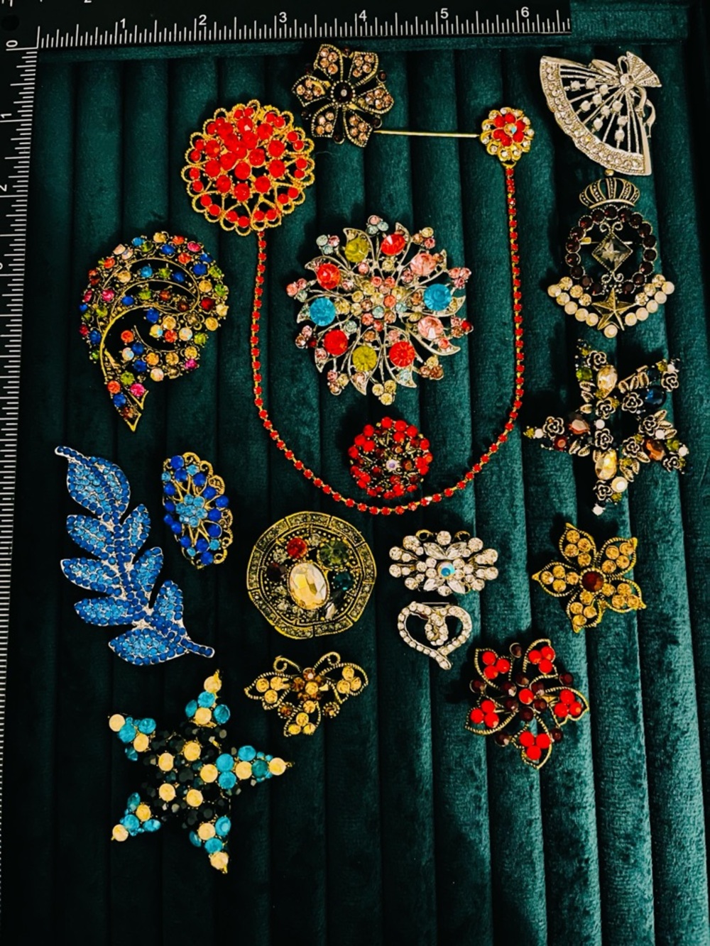 Lot of 17 Czech Bohemian Glass Rhinestone Brooch Art Flower Star Crown Pins